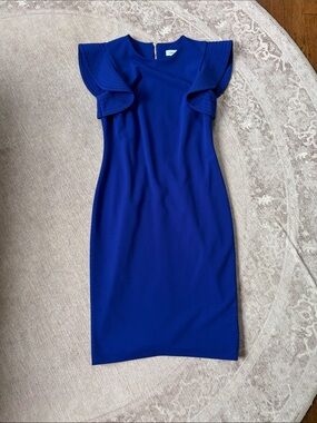 Calvin Klein Cobalt Blue Ruffle Sleeve Midi Dress